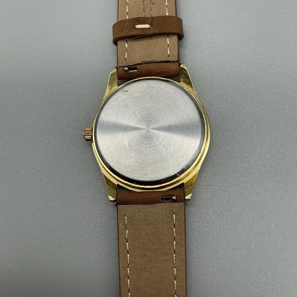 Chromatic Womens Watch 33mm Musical Note Dial Leather Gold Tone New Battery